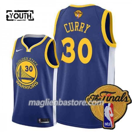 Maglia Golden State Warriors Stephen Curry 30 2018 NBA Finals Patch Nike Blu Swingman - Bambino